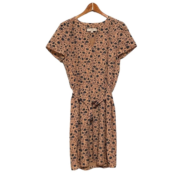 Loft Short Sleeve Floral Elastic Waist w/‎ Sash Midi Dress Size M - Picture 1 of 7